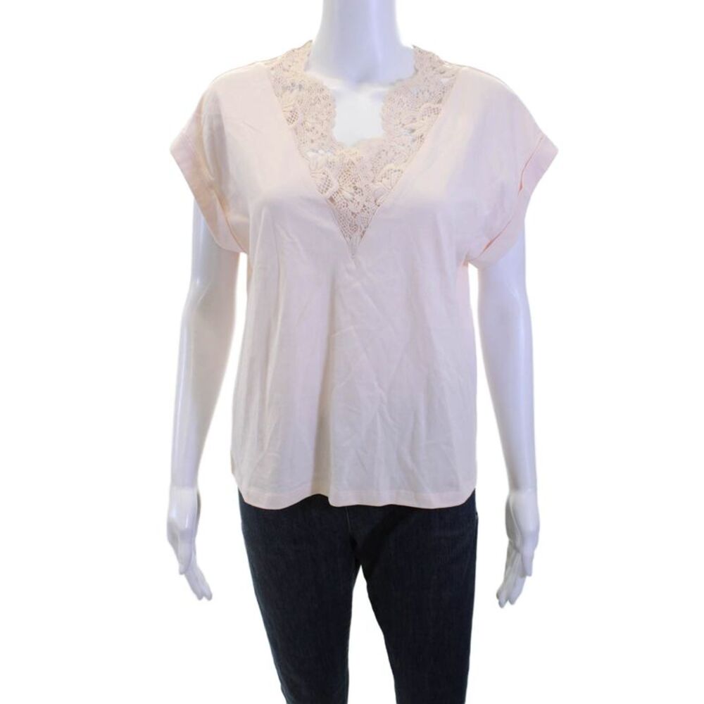 Twinset Women Pink Cotton V-Neck Short Sleeve Blouse Buckle Size S